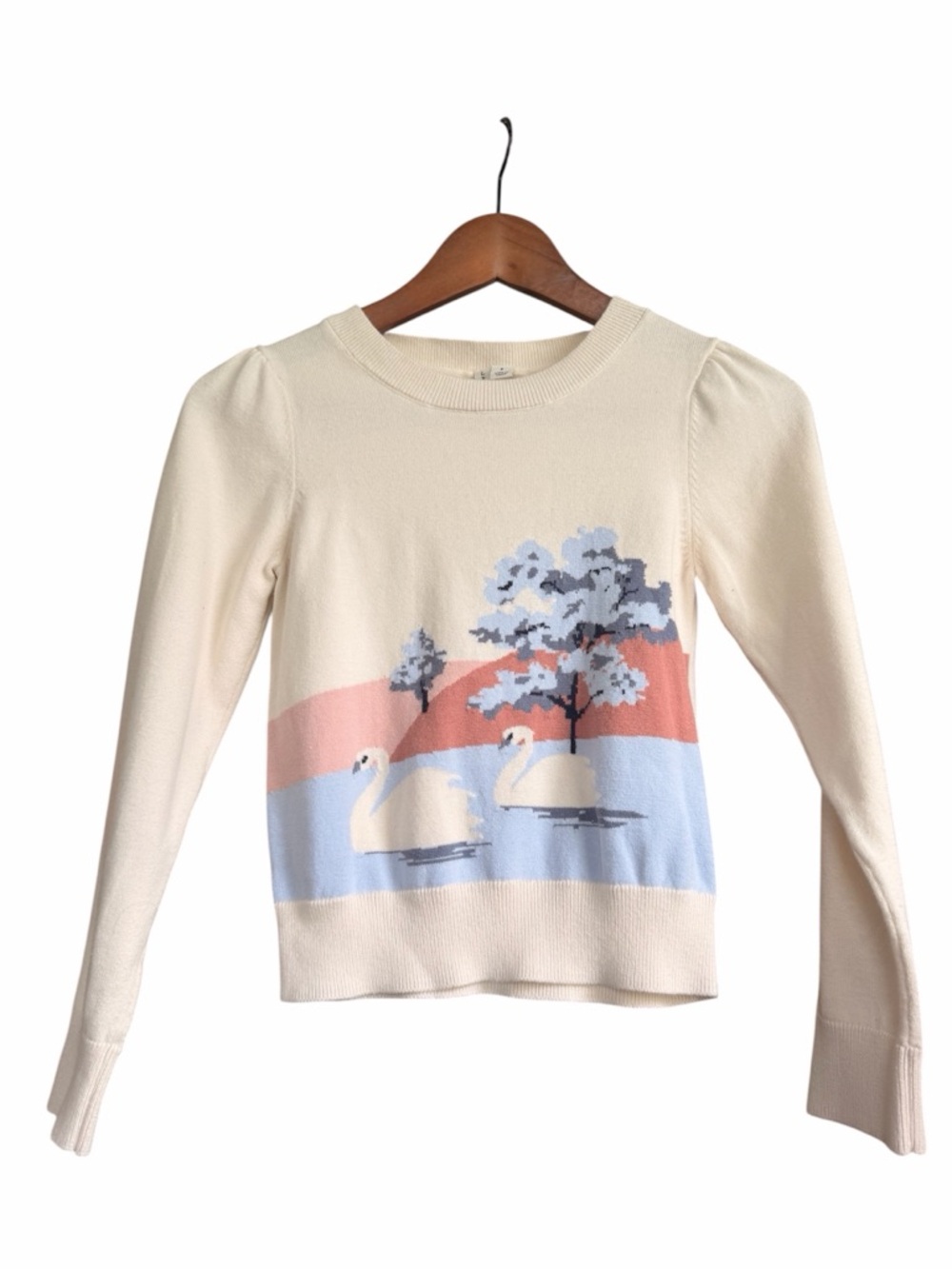 Janie and Jack Cream Sweater with Swan Scenic Intarsia